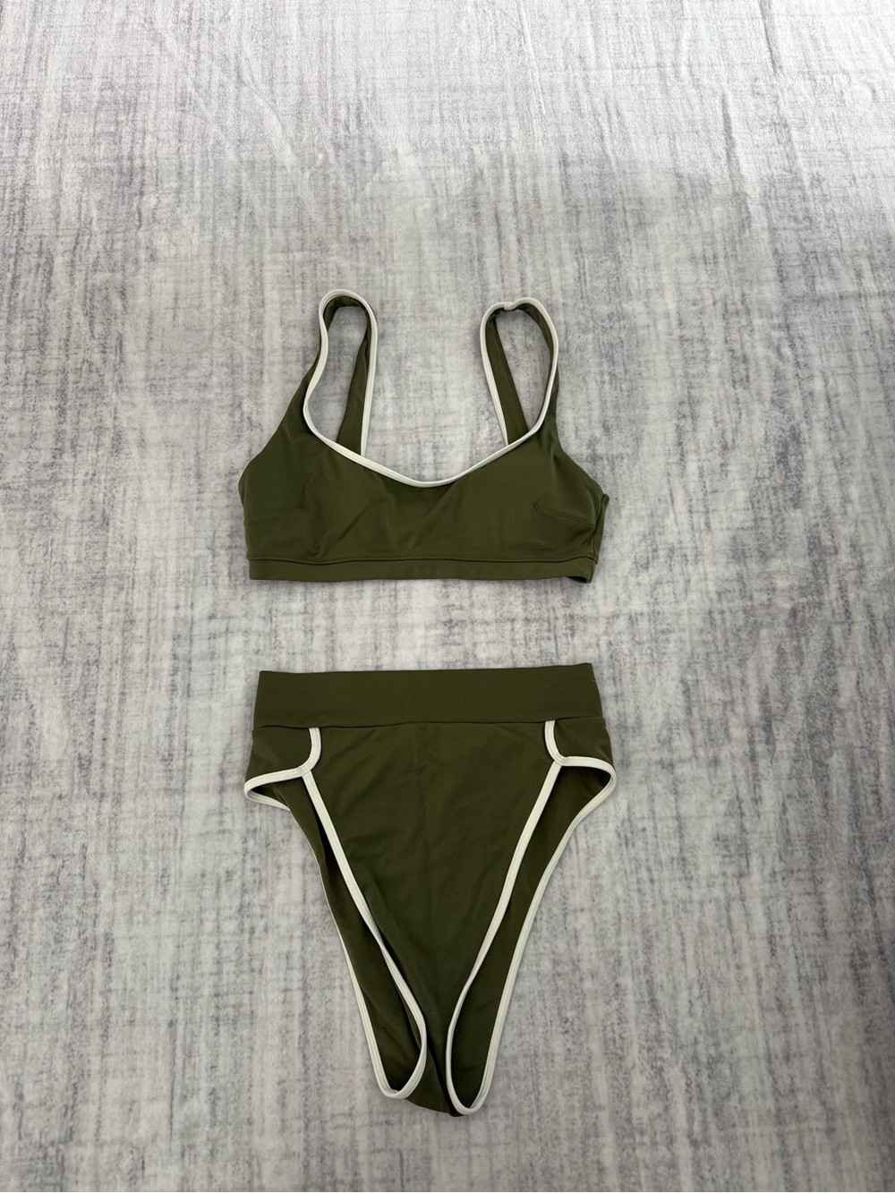 aerie Olive Green Bikini Set with White Trim